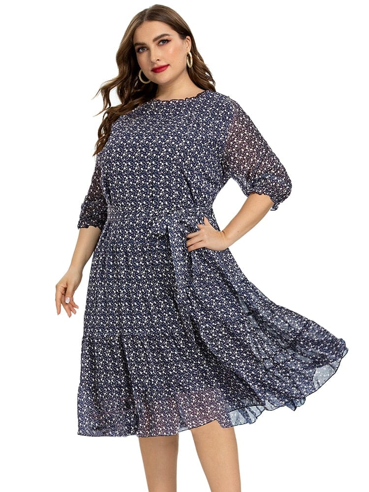 Cap Point Jacintha Print Flower Fashion Ladies Chiffon Vintage Elegant Dress