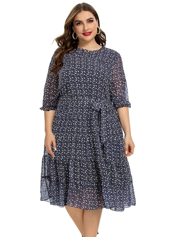 Cap Point Jacintha Print Flower Fashion Ladies Chiffon Vintage Elegant Dress
