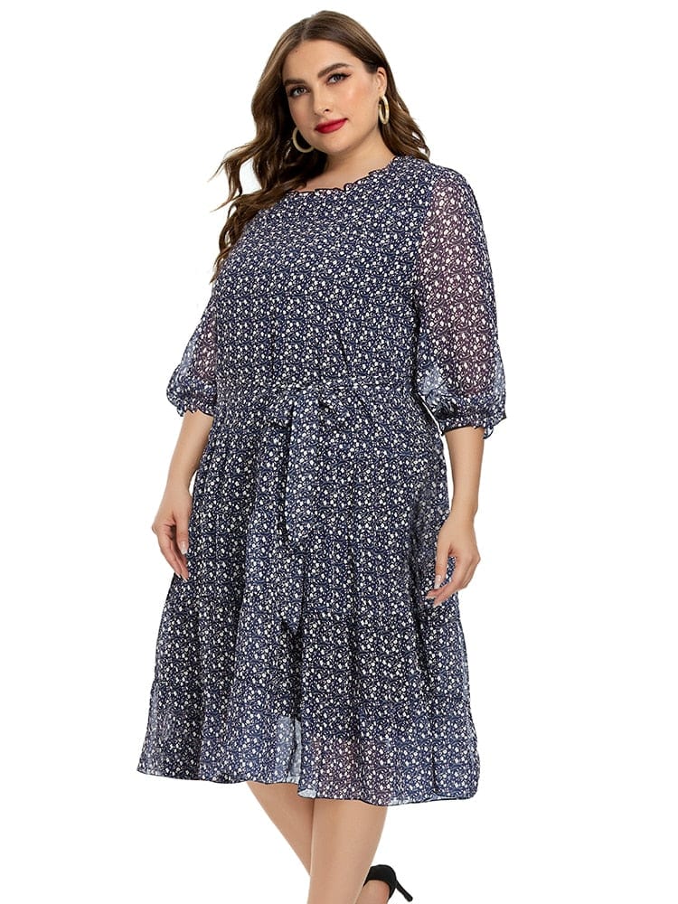 Cap Point Jacintha Print Flower Fashion Ladies Chiffon Vintage Elegant Dress