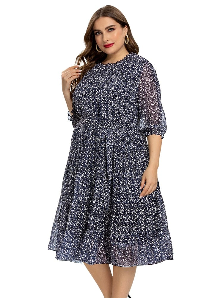Cap Point Jacintha Print Flower Fashion Ladies Chiffon Vintage Elegant Dress