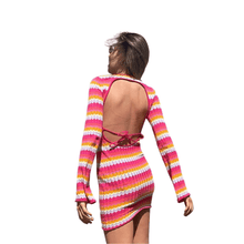 Load image into Gallery viewer, Cap Point Jacquie Long Sleeve Backless Bodycon Striped Knit Mini Dress
