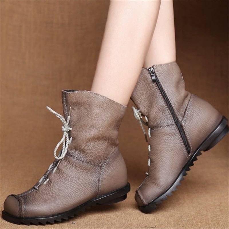 Cap Point Jalil Genuine Leather Plush Retro Boots