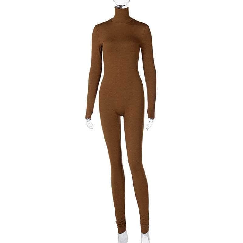 Cap Point Jeannette Tassel Splicing Long Sleeve PU Jumpsuit
