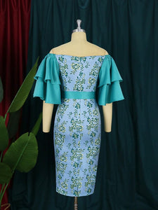 Cap Point Jemima Off-shoulder short-sleeved printed dress