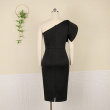 Load image into Gallery viewer, Cap Point Jemima One Shoulder Sleeveless Big Flower Solid Bodycon Slim Fit Dress
