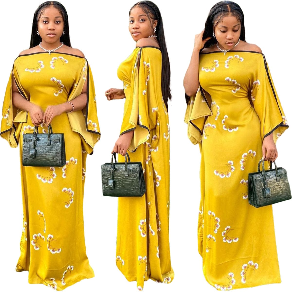 Cap Point Jenny High-end Slash Neck Full Sleeve Chiffon Maxi Dress