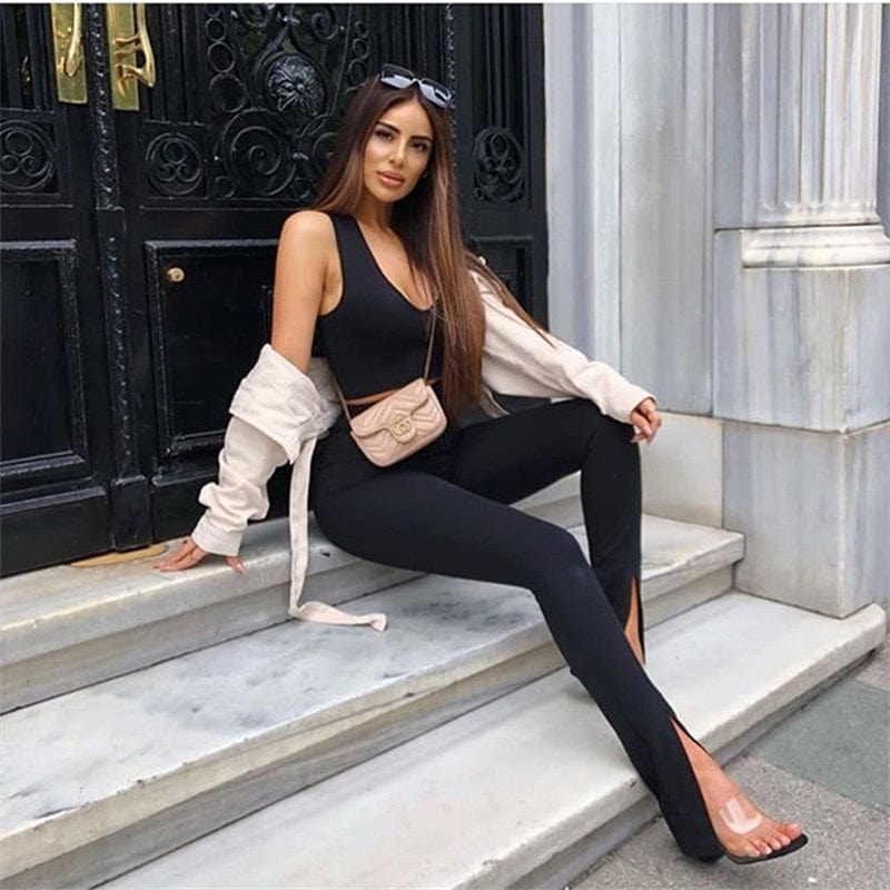 Cap Point Jenny Skinny High Waist Slit Flare Pants