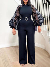 Load image into Gallery viewer, Cap Point Judith High Waist Long Sleeve Lace Patchwork Jumpsuit
