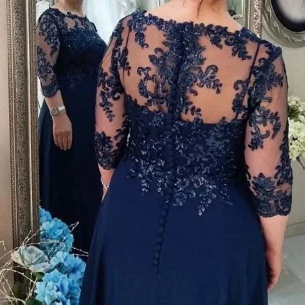 Cap Point Judiyana A-line 3/4 Sleeves Chiffon Appliques Beaded Groom Evening Wedding Dress