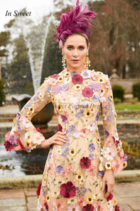Cap Point Judiyana Stylish  A-line 3/4 Sleeves Tea Length Floral Wedding Dress