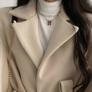 Cap Point Julienne Trendy Fashionable Wool Blend Chunky Waist V-Neck Coat