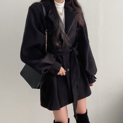 Cap Point Julienne Trendy Fashionable Wool Blend Chunky Waist V-Neck Coat