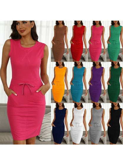 Cap Point Katherine Ladies Casual Sleeveless Pockets with Belt Pencil Mini Dress