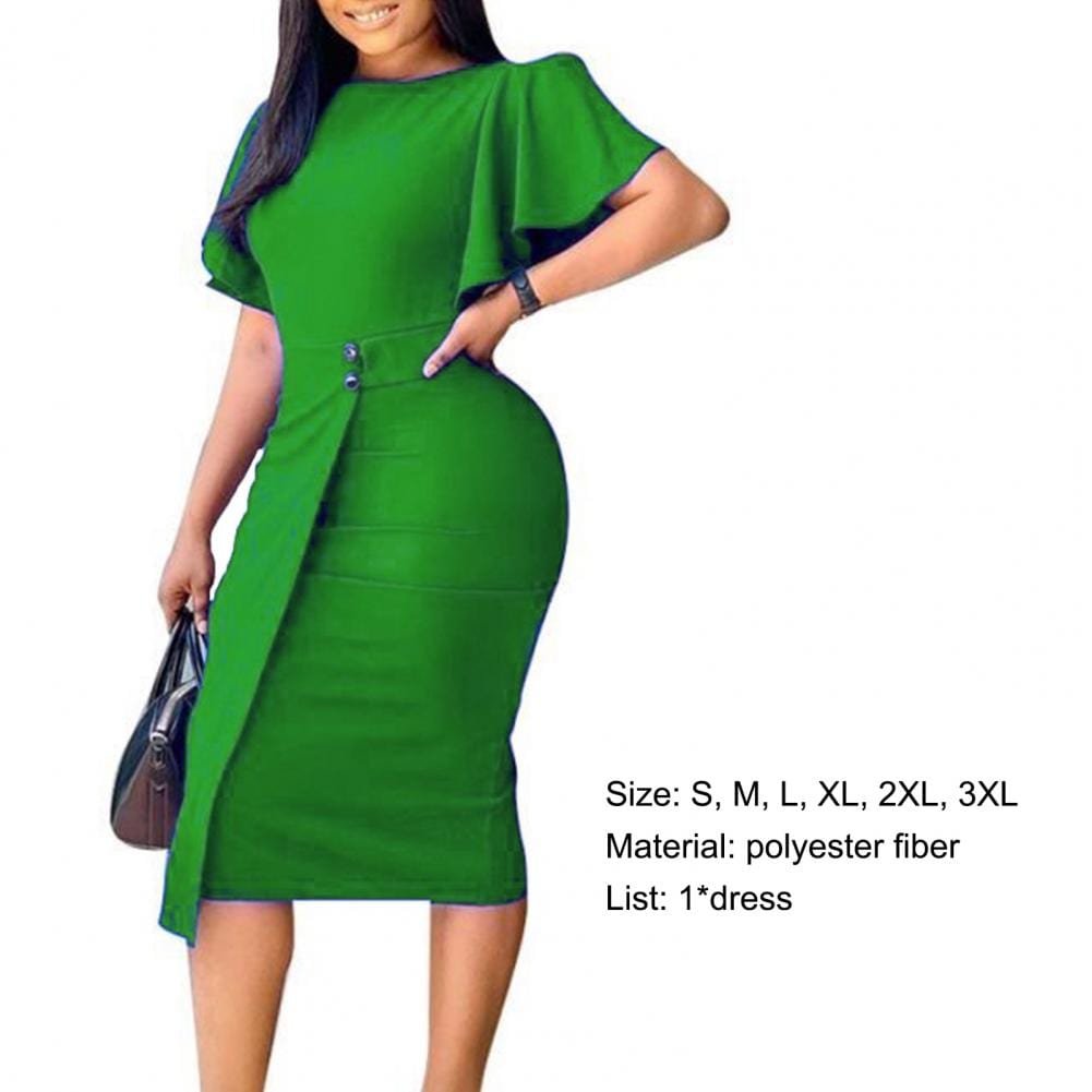 Cap Point Kathy Formal Split Hem Slim Crew Neck Midi Dress