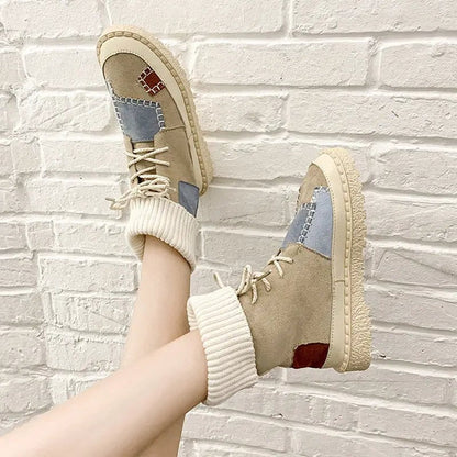 Cap Point Khaki / 5 Ginette flat soft bottom comfortable woollen line Martin boots