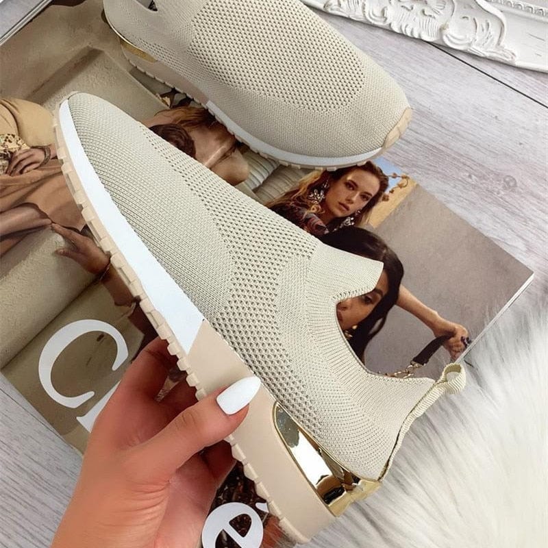 Cap Point Khaki / 6 New Spring Knitting Mesh Breathable Platform Sneakers