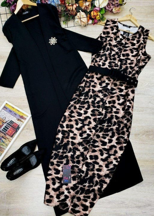 Cap Point Khaki / 8 Office Wear Two Piece Slim Printed Dress And  Full Sleeve Blazer
