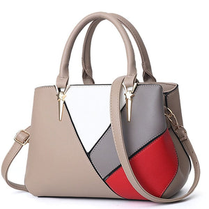 Cap Point khaki European Designer Shoulder Stitching solid color PU Leather Handbag