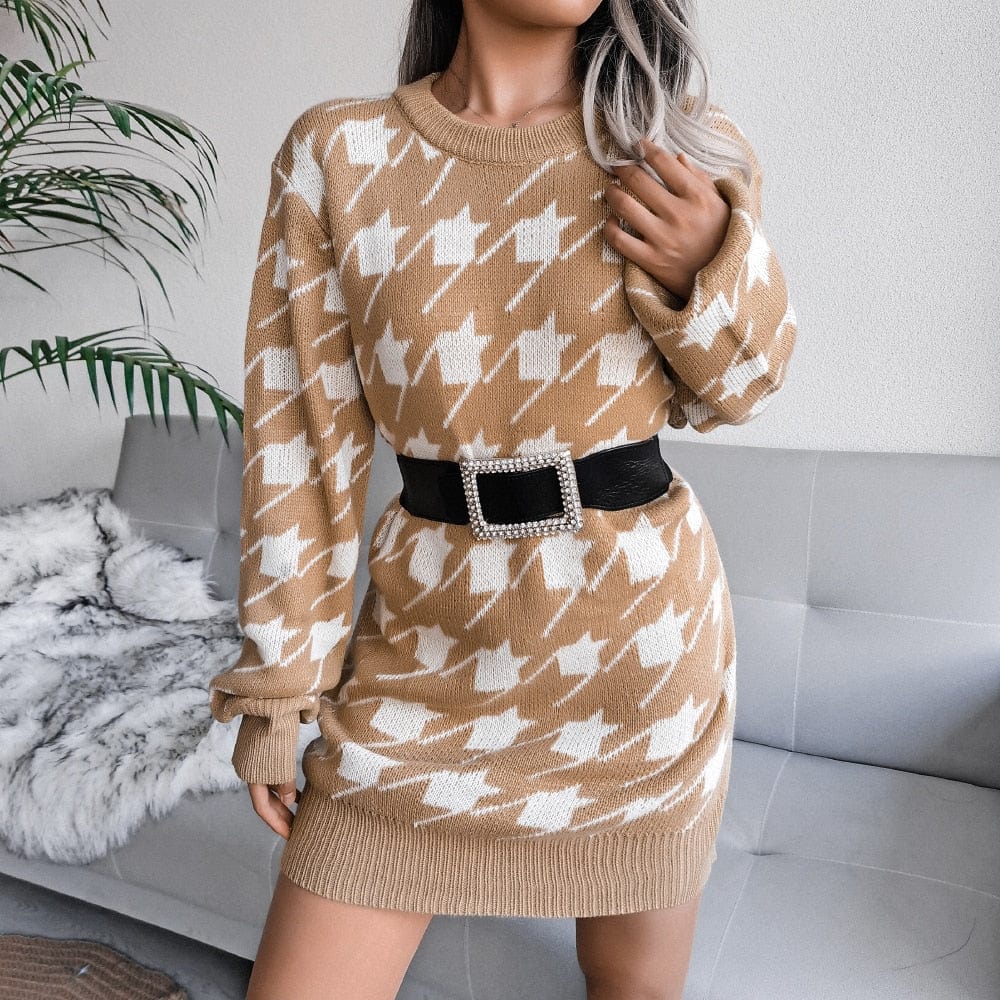 Cap Point Khaki-H / S Elisa Off Shoulder Lantern Long Sleeve Knitted Sweater Dress