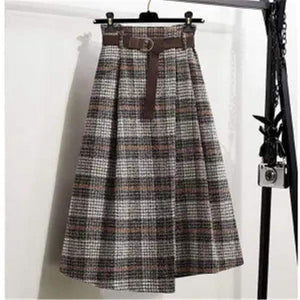 Cap Point Khaki / L England Style Vintage Pleated  Wool Midi Skirts 