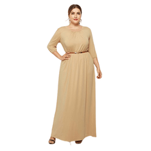 Load image into Gallery viewer, Cap Point Khaki / M Theresa Round Neck Solid Elastic High Waist A Line Loose Swing Maxi Dress
