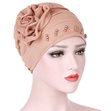 Load image into Gallery viewer, Cap Point Khaki / One size fits all New Fashion Ruffle Beaded Solid Scarf Cap
