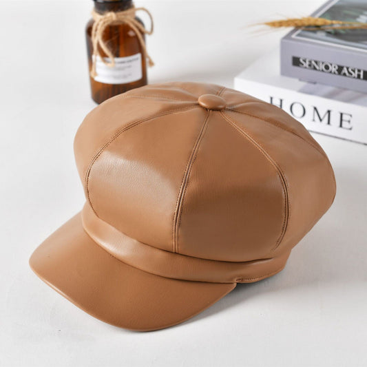 Cap Point Khaki / One Size Leather Vintage England Style Newsboy Cap