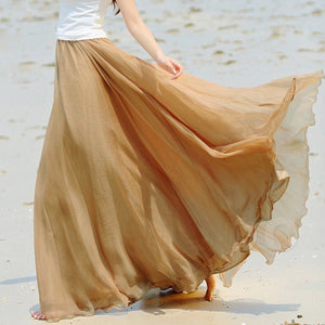 Cap Point Khaki / One size Prisca Boho Double Layer Chiffon Maxi Skirt