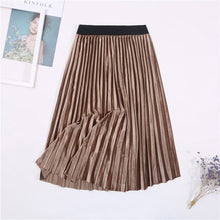 Load image into Gallery viewer, Cap Point Khaki / One Size Vintage Velvet High Waisted Elegant Pleated Skirt
