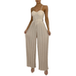 Cap Point Khaki / S Elegant Spaghetti Strap Solid Color Slim Fitting Belted Wide Leg  Jumpsuit