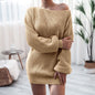 Cap Point Khaki / S Elisa Off Shoulder Lantern Long Sleeve Knitted Sweater Dress