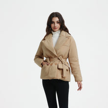 Load image into Gallery viewer, Cap Point Khaki / S Emery Pockets Parkas Double Breasted Tie Belt Notched Cotton Coat
