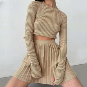 Cap Point Khaki / S Malia Two Piece Knitted Ribbed Sweater Outfits Set