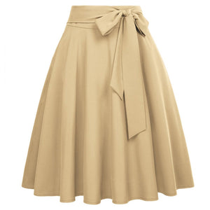 Cap Point Khaki / S Perline Belle Poque High Waist Self-Tie Bow-Knot Embellished  A-Line Skirt