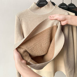 Cap Point Khaki / S Women  Elegant Thick Warm Long Sleeve KnittedTurtleneck Sweater