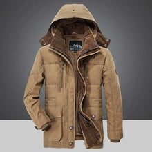Load image into Gallery viewer, Cap Point Khaki / XS Winter coat with fur lining and removable hood for men
