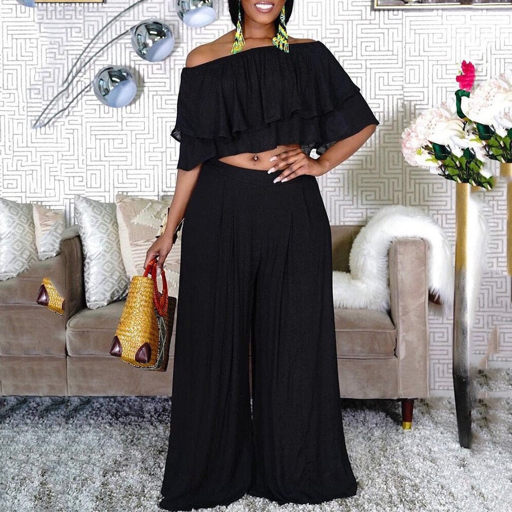 Cap Point Kristine Oversized 2 Piece Loose Wide Leg Pants Fashion Off Shoulder Crop Top