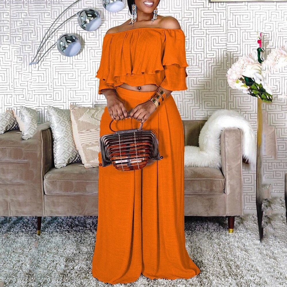 Cap Point Kristine Oversized 2 Piece Loose Wide Leg Pants Fashion Off Shoulder Crop Top