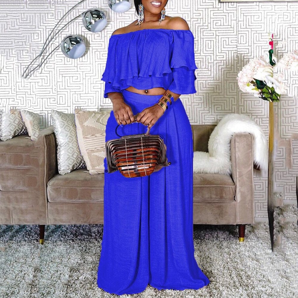 Cap Point Kristine Oversized 2 Piece Loose Wide Leg Pants Fashion Off Shoulder Crop Top