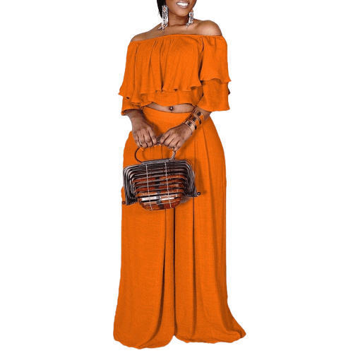 Cap Point Kristine Oversized 2 Piece Loose Wide Leg Pants Fashion Off Shoulder Crop Top
