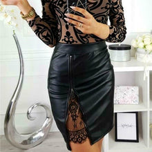 Load image into Gallery viewer, Cap Point Lace Patchwork Lady High Waist PU Leather Zipper Skirt
