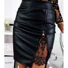 Load image into Gallery viewer, Cap Point Lace Patchwork Lady High Waist PU Leather Zipper Skirt
