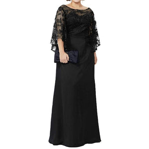 Cap Point Lace Top Floor Length Long Column Mother of the Bride Dress