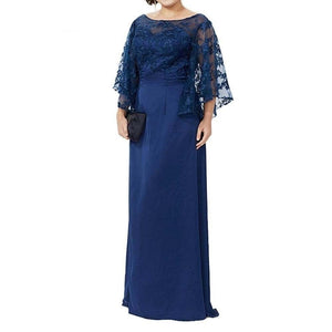 Cap Point Lace Top Floor Length Long Column Mother of the Bride Dress