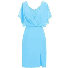 Load image into Gallery viewer, Cap Point Light Blue / 6 Allegra V-Neck Short Sleeves Knee Length Mother of The Groom Dress
