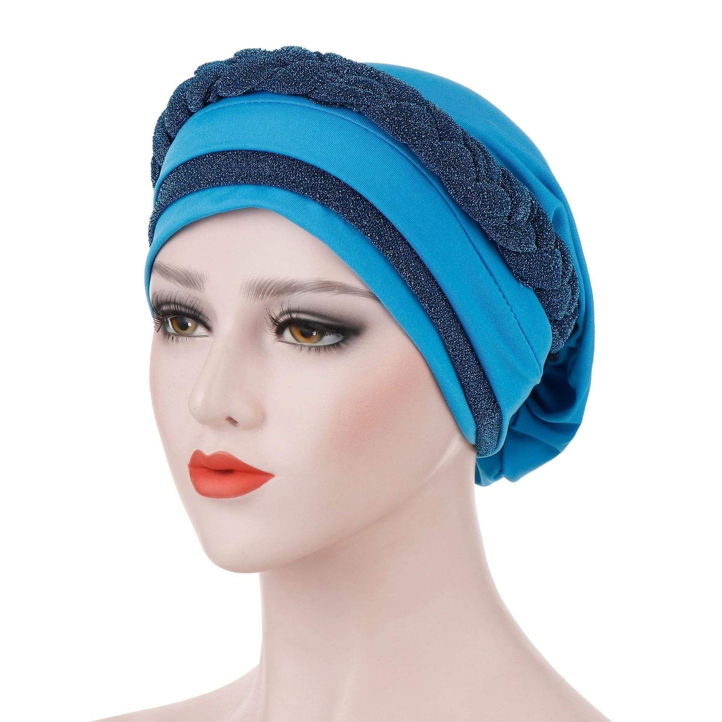 Cap Point Lake Blue Barbara Silky Bright Wire Braided Turban