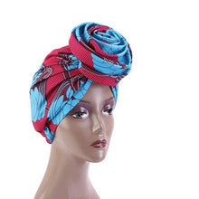 Load image into Gallery viewer, Cap Point Lake blue hot pink African Print Stretch Bandana
