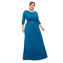 Load image into Gallery viewer, Cap Point Lake Blue / M Theresa Round Neck Solid Elastic High Waist A Line Loose Swing Maxi Dress
