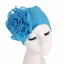 Load image into Gallery viewer, Cap Point Lake blue / One size fits all New Large Flower Stretch Head Scarf Hat
