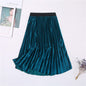 Cap Point Lake Blue / One Size Vintage Velvet High Waisted Elegant Pleated Skirt